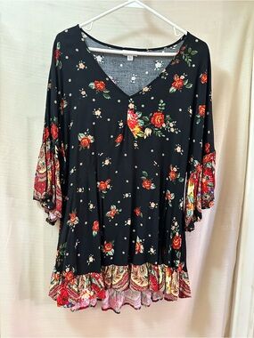 Avenue Floral Boho Paisley Bell Sleeve Tunic Top Dress Women’s 18/20 Plus Size